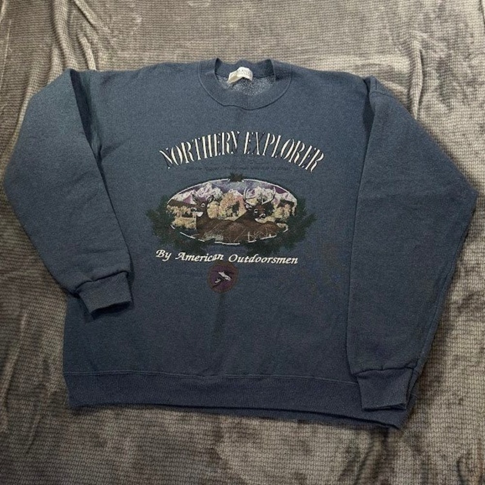 Vintage Players Van Heusen Northern Explorer Outdoors Sweatshirt Blue Mens L 90s